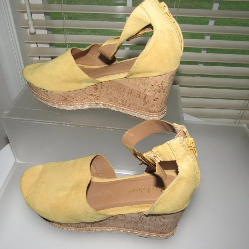 Altar’d State Espadrille Cork Wedge Sandals – Mustard Yellow Suede, Size 10